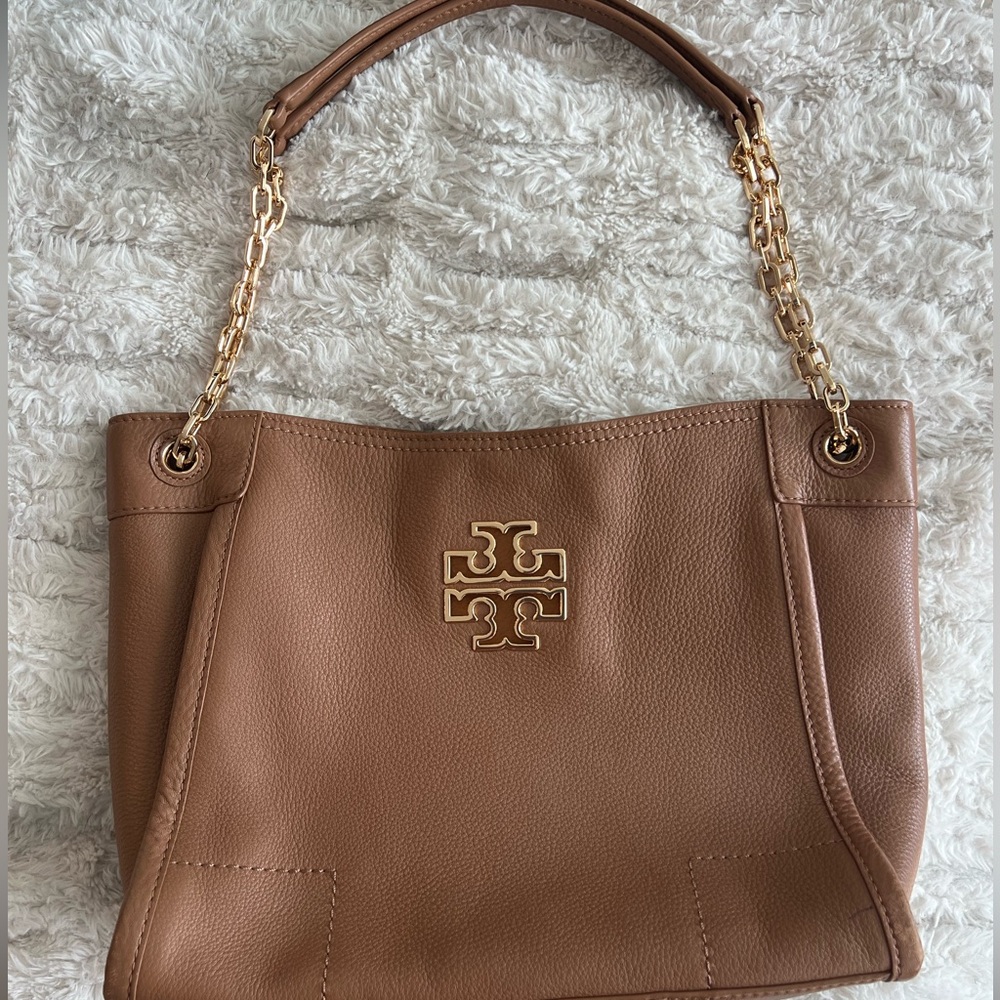 Tory Burch Leather Chain Tote Bag Beige/Gold